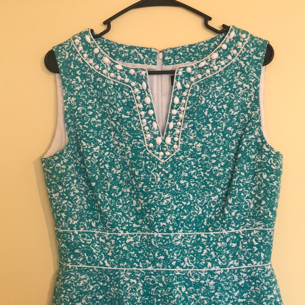 Tahari Teal/Green Dress with Beaded Neck Size 6